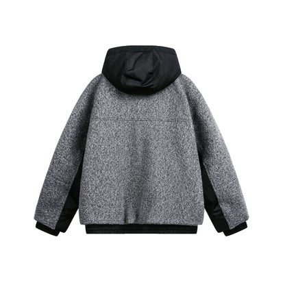 Women's Oversize Wool Blend Bomber Jacket with Quilted Hood EVA-US