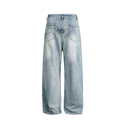 Women Wide High-Waist Jeans in Carpenter Style with Attached Front Pockets EVA-US