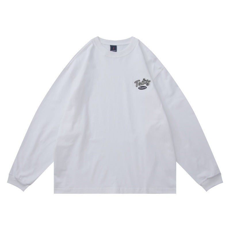 Unisex Oversize-Longsleeve Shirt made of cotton blend with chest embroidery and ribbed round neck EVA-US
