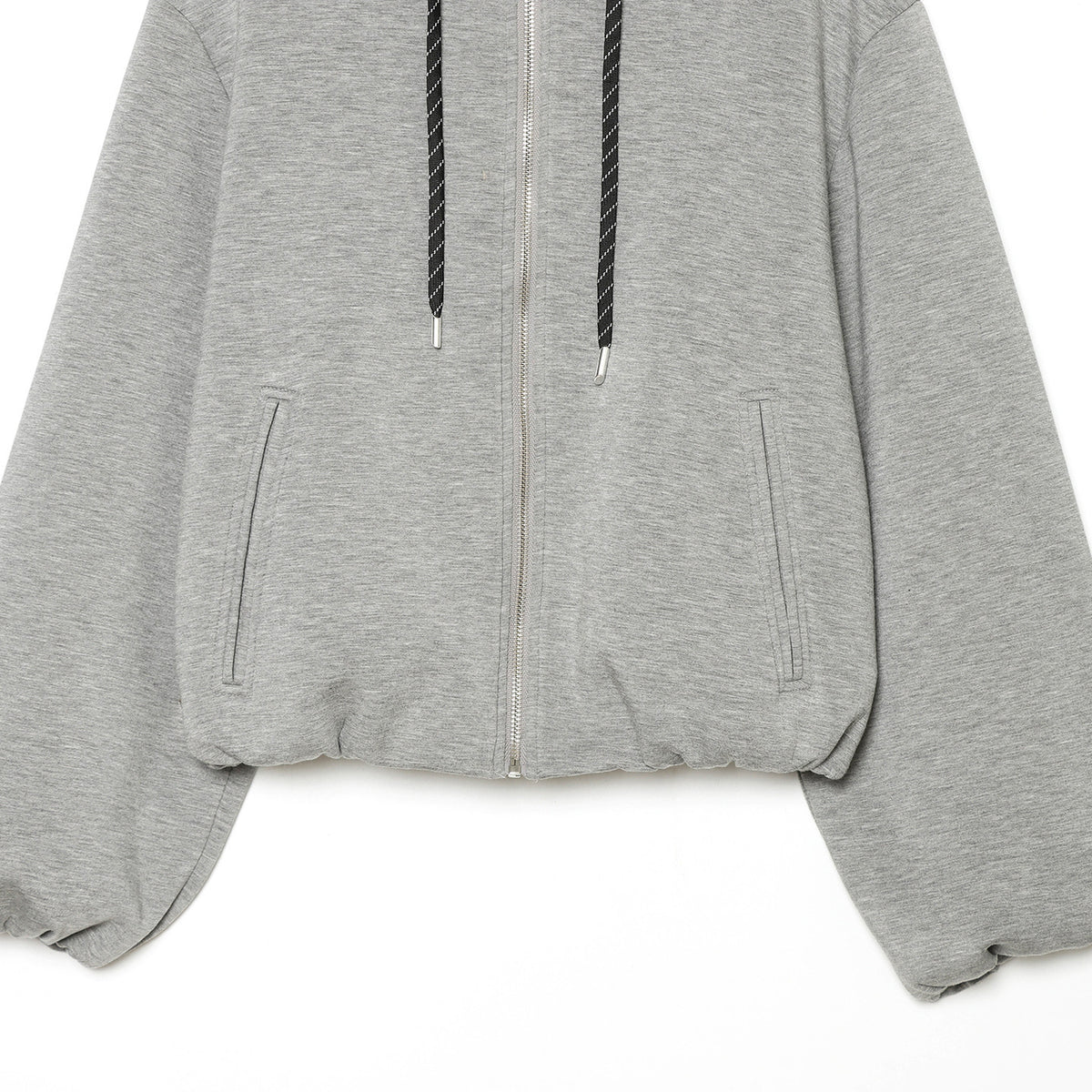Women's Cropped Boxy Hooded Jacket with Full Zip and Contrasting Drawstring EVA-US