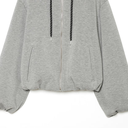 Women's Cropped Boxy Hooded Jacket with Full Zip and Contrasting Drawstring EVA-US