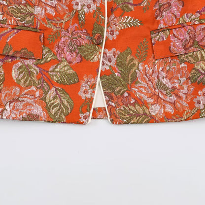 Women's short blazer in brocade jacquard with stand-up collar and piped edge EVA-US