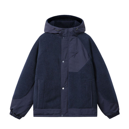 Unisex Boxy Fleece Jacket with Hood and Contrasting Nylon Inserts EVA-US