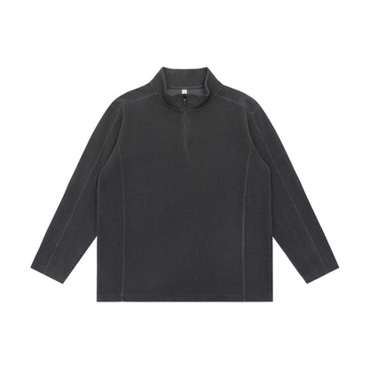 Unisex Waffle Structure Half-Zip Pullover with Troyer Collar and Relaxed Fit EVA-US