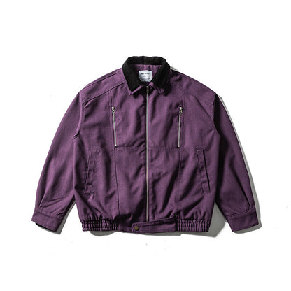 Men's Boxy Canvas Blouson Jacket with Cord Collar, Zipper Chest Pockets and Elastic Hem EVA-US