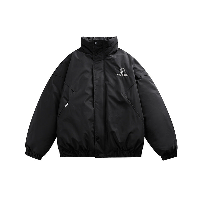 Unisex Boxy padded short jacket with stand-up collar and concealed button placket EVA-US