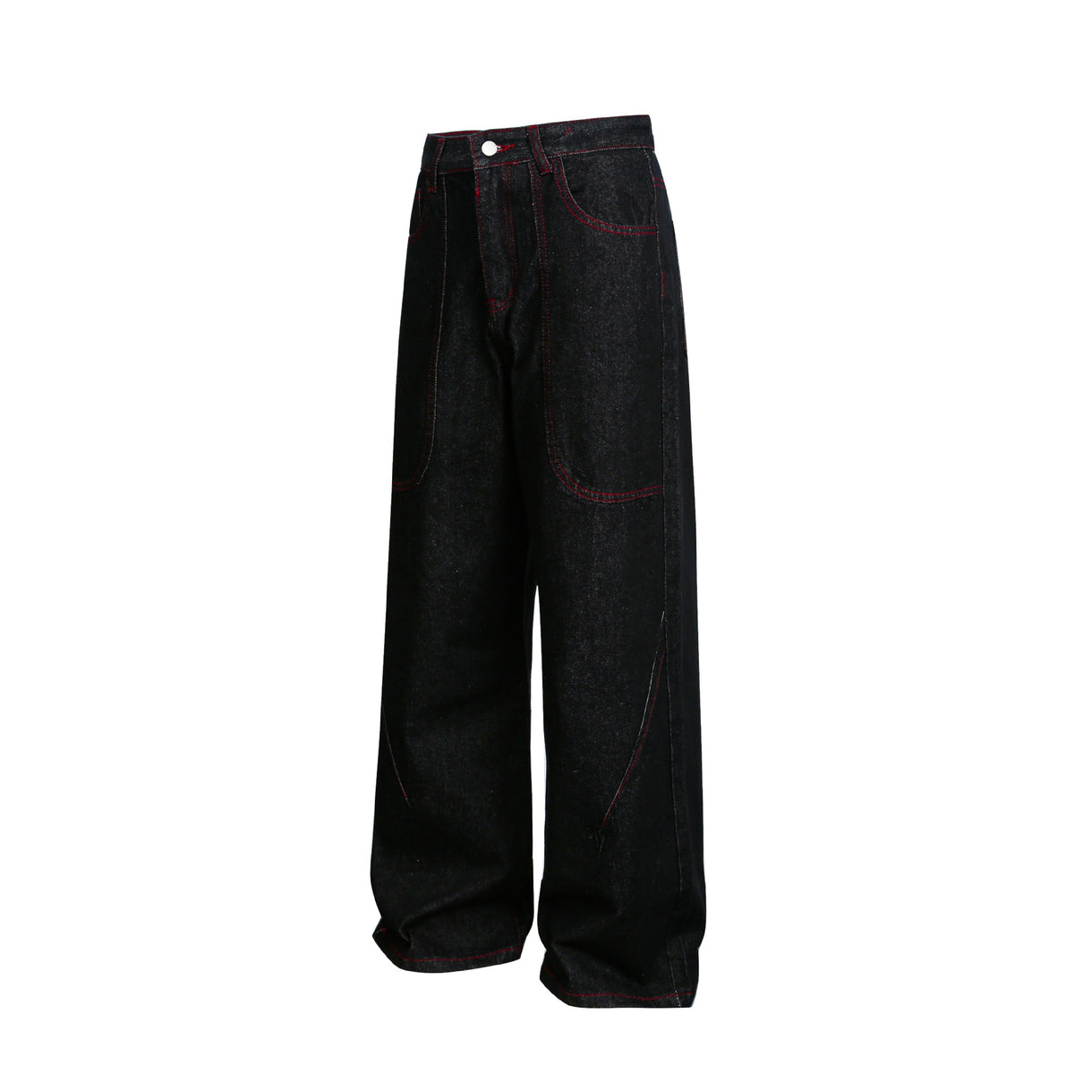 Women's wide cropped denim pants with high waist and contrast seams EVA-US