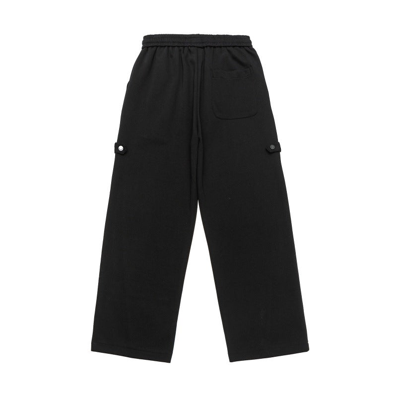 Unisex Wide Cropped Sweatpants in Cargo Style with Drawstring Waistband and Patch Pockets