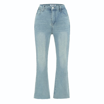 Women's Highwaist Flared Trousers made of Stretch Denim with five pockets and raw hem EVA-US