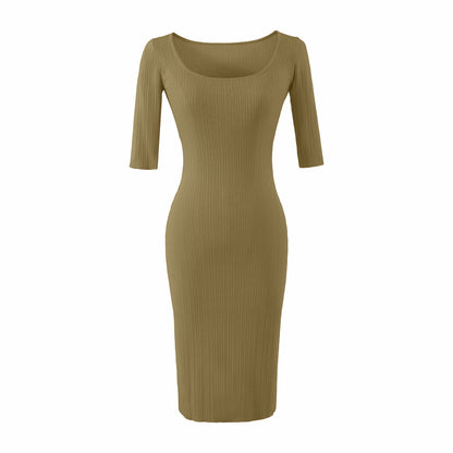 Women Figure-hugging ribbed Midi dress made of stretch knit EVA-US