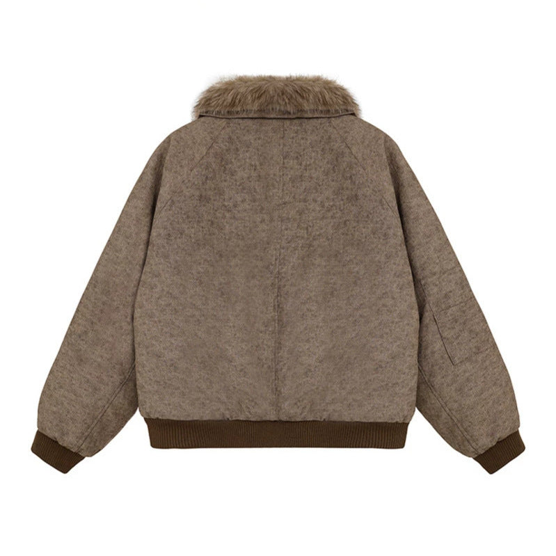 Women's padded bomber jacket with faux fur collar, oversized silhouette and sleeve zipper pocket EVA-US