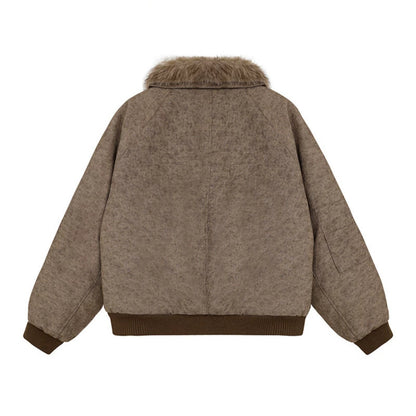 Women's padded bomber jacket with faux fur collar, oversized silhouette and sleeve zipper pocket EVA-US