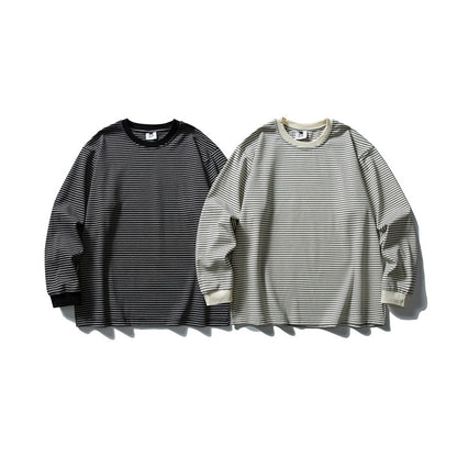 Unisex Oversize Longsleeve in Navy Look with fine striped texture and ribbed collar EVA-US