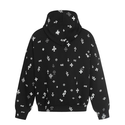 Unisex Boxy Hoodie Jacket with Half Zipper and Allover Print EVA-US