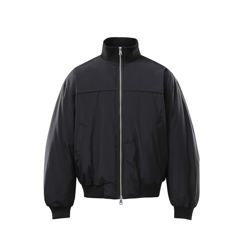 Men's Lightweight Nylon Bomber Jacket with Stand-Up Collar and Elastic Hem EVA-US