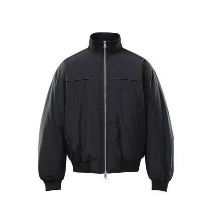 Men's Lightweight Nylon Bomber Jacket with Stand-Up Collar and Elastic Hem EVA-US