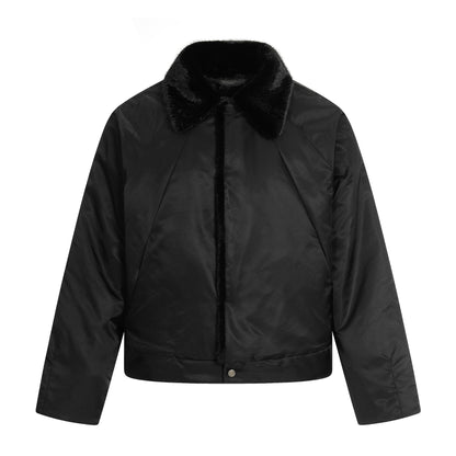 Women's Short Cut Quilted Blouson with Woven Fur Collar EVA-US