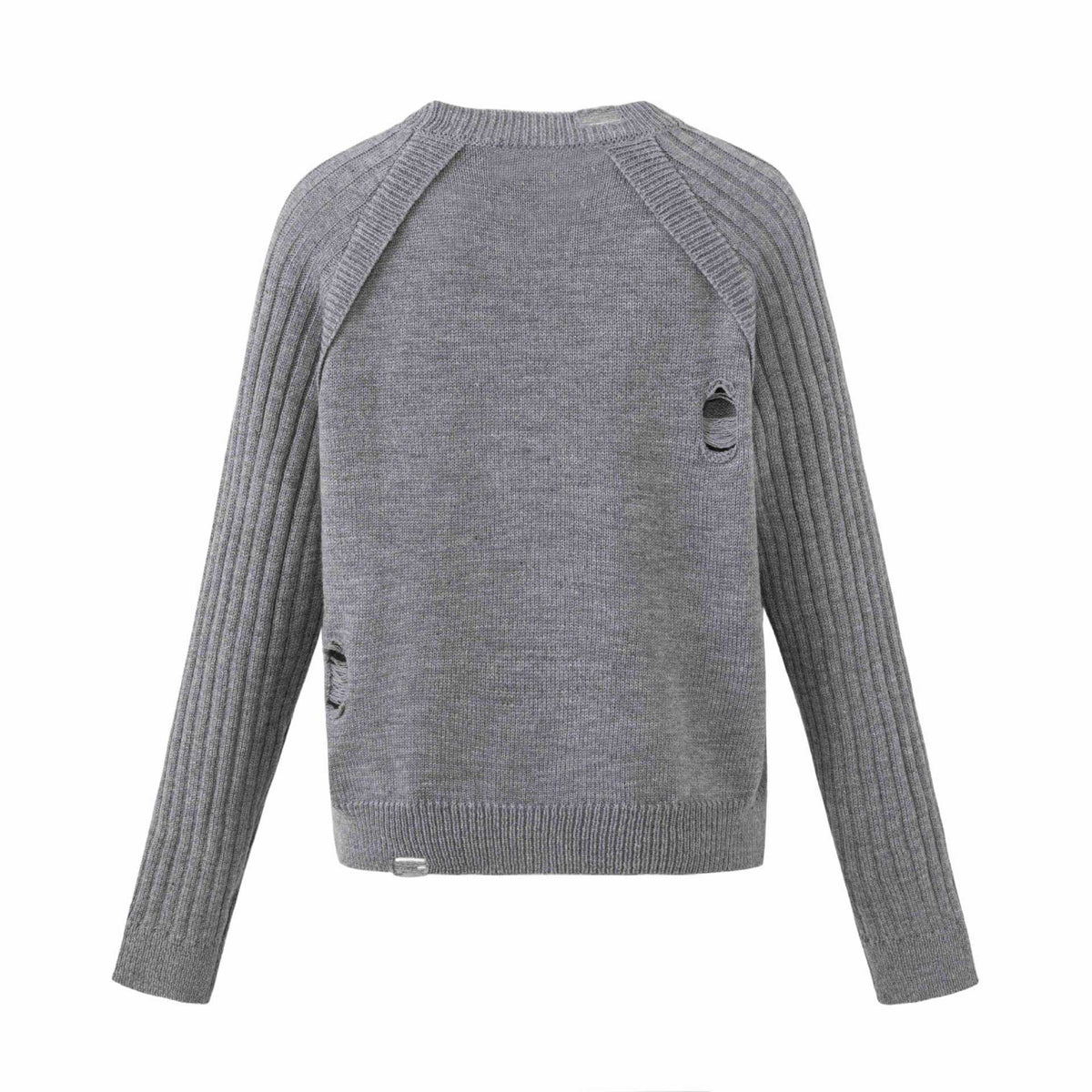Women's Chunky Knit Distressed Raglan Sweater with Retro Graphic Print EVA-US