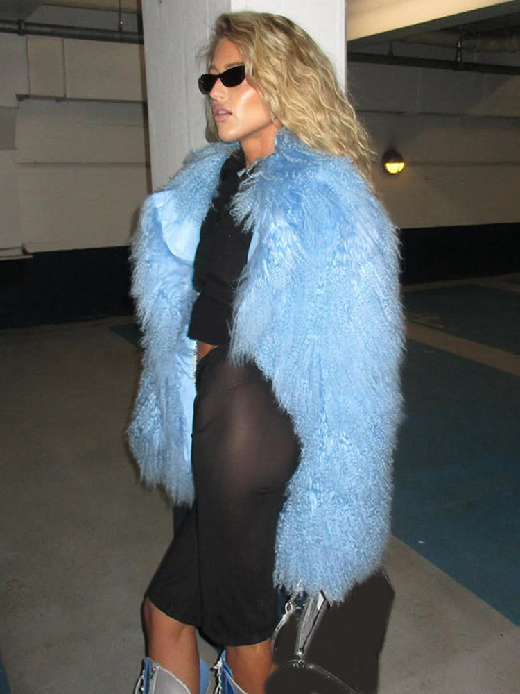 Women's Statement Shaggy Faux Fur Coat with Long Pile and Boxy Oversize Silhouette EVA-US