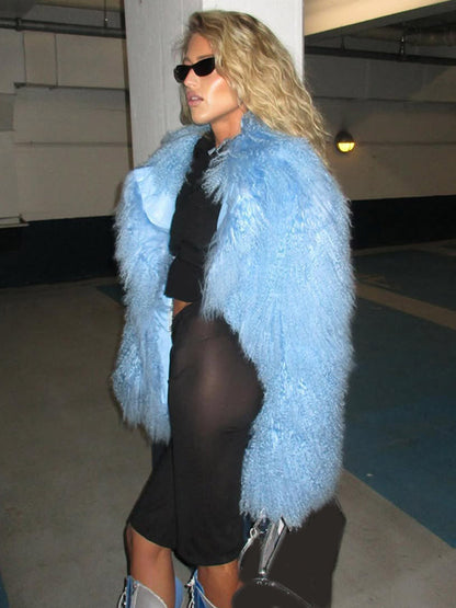 Women's Statement Shaggy Faux Fur Coat with Long Pile and Boxy Oversize Silhouette EVA-US