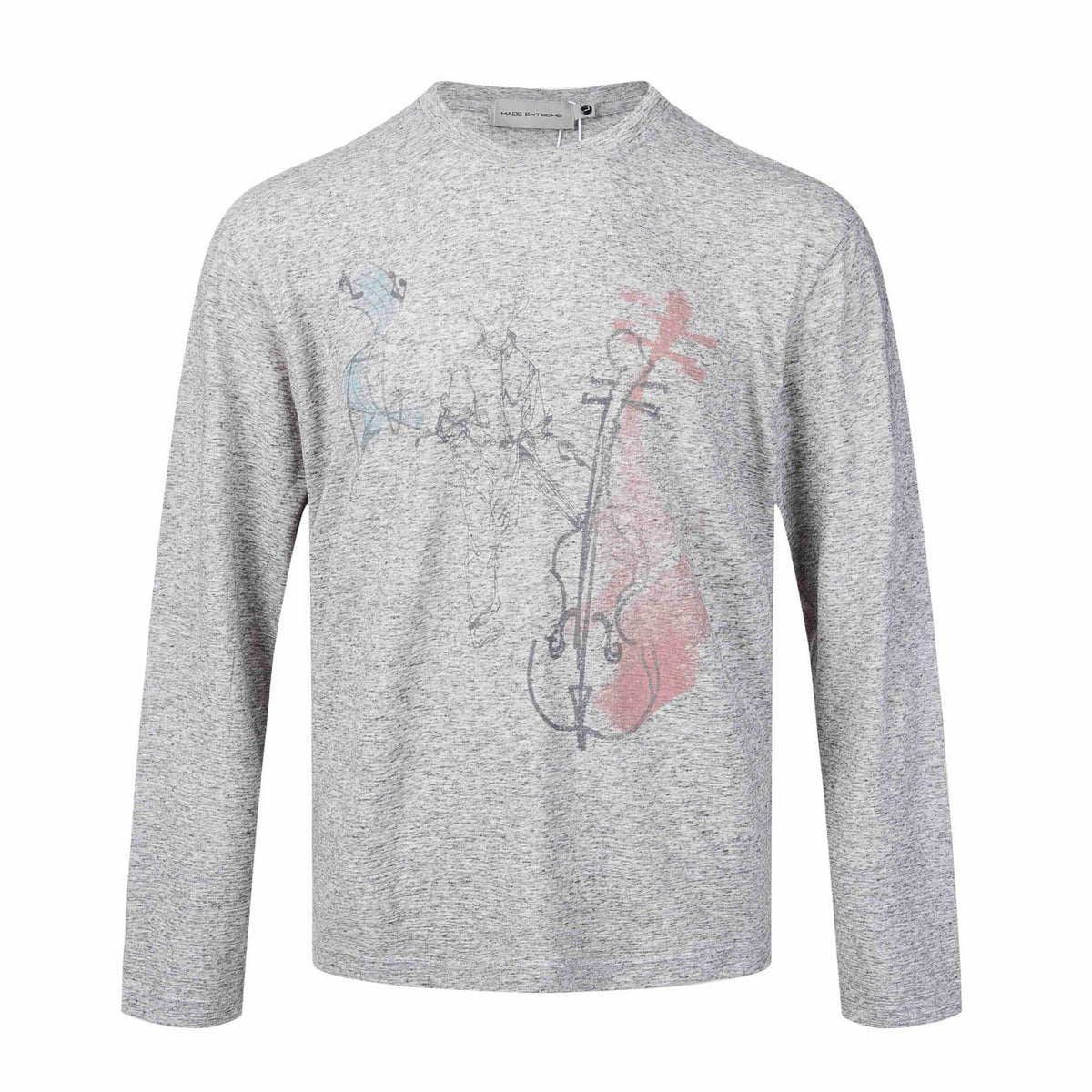 Women's fine structured long sleeve T-shirt with round neck and delicate graphic print EVA-US
