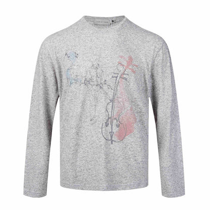 Women's fine structured long sleeve T-shirt with round neck and delicate graphic print EVA-US