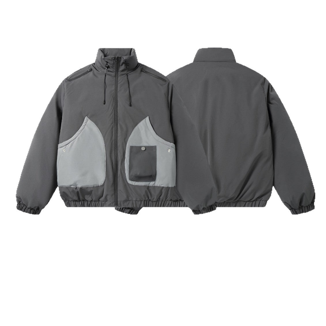 Men's short-cut two-tone utility transition jacket with high stand-up collar and large front pockets EVA-US