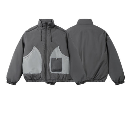 Men's short-cut two-tone utility transition jacket with high stand-up collar and large front pockets EVA-US