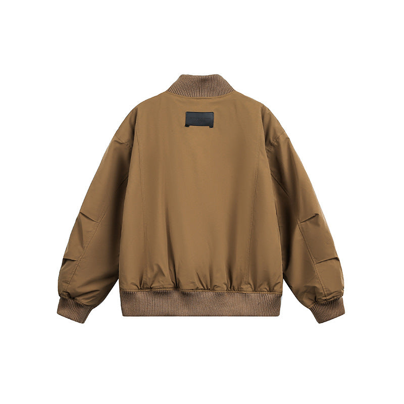 Unisex Boxy Bomber Jacket in Oversize Style with Ribbed Cuffs and Two-Way Zipper EVA-US