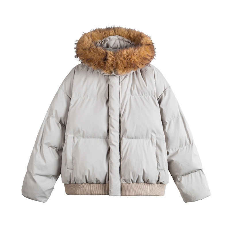 Women's short cropped quilted jacket with faux fur hood and elastic hem EVA-US
