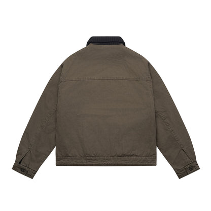 Men's Oversized Canvas Blouson Jacket with Cord Collar and Flap Pockets EVA-US