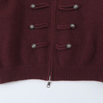 Ladies cardigan with stand-up collar, zipper and decorative knot trims EVA-US