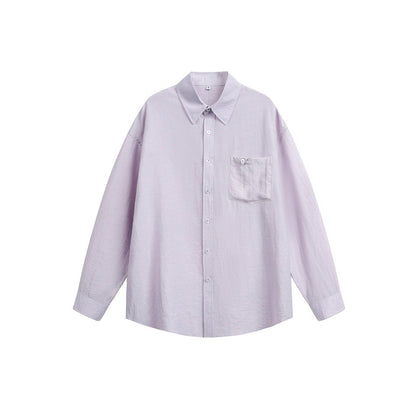 Women's loose-fitting oversized shirt blouse with chest pocket and textured cotton blend EVA-US