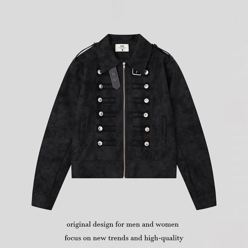 Women Military Inspired Short Jacket with Zipper, Decorative Button Plackets and Epaulettes EVA-US