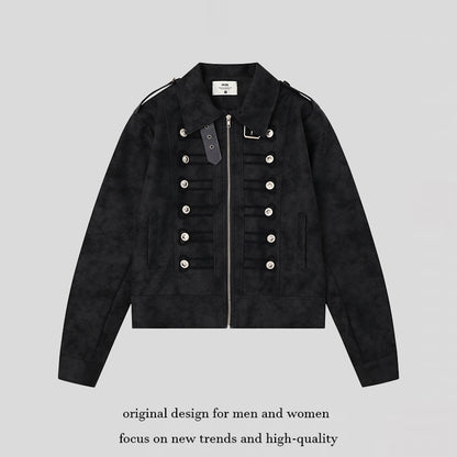 Women Military Inspired Short Jacket with Zipper, Decorative Button Plackets and Epaulettes EVA-US