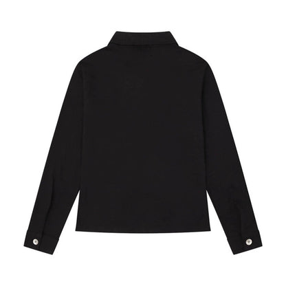 Women's long sleeve polo shirt with short zipper, shoulder pads and statement print EVA-US