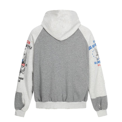Men's Zip Hoodie in Vintage College Look with Raglan Sleeves and Distressed Details EVA-US