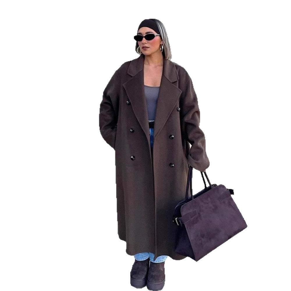 Women's Oversize Wool Blend Coat with Extended Cocoon Cut and Double-Breasted EVA-US