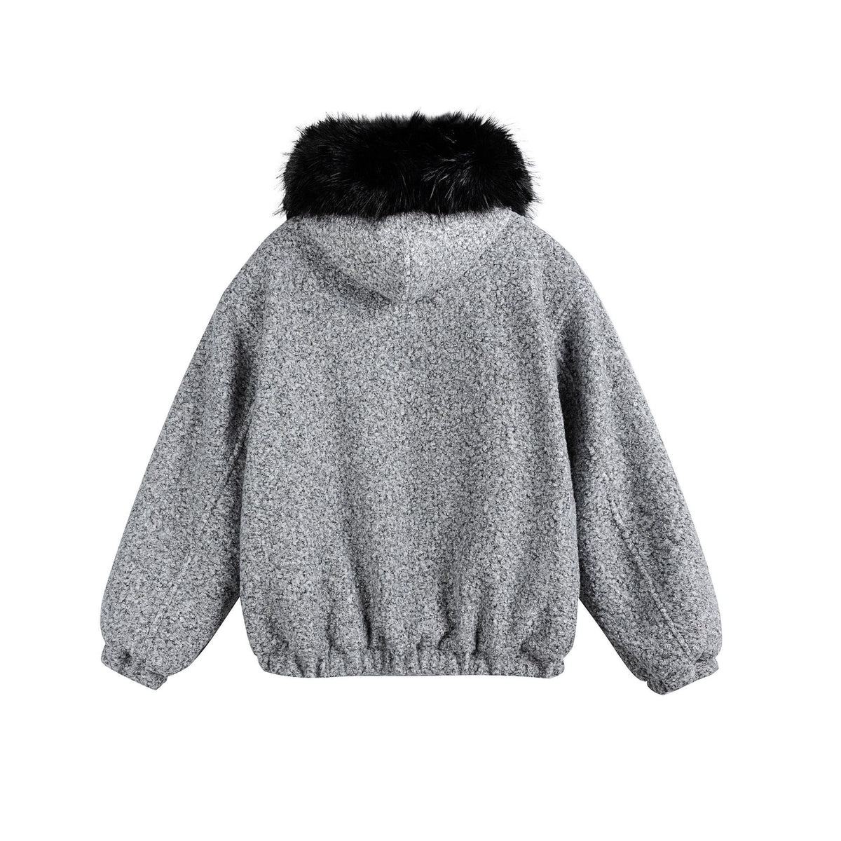 Women's Boucle Blouson Jacket with Voluminous Faux Fur Collar and Thermal Lining EVA-US
