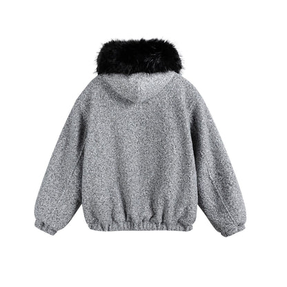 Women's Boucle Blouson Jacket with Voluminous Faux Fur Collar and Thermal Lining EVA-US
