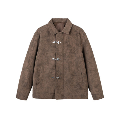 Unisex Short-cut Velours-look Jacket with decorative Metal Fasteners EVA-US