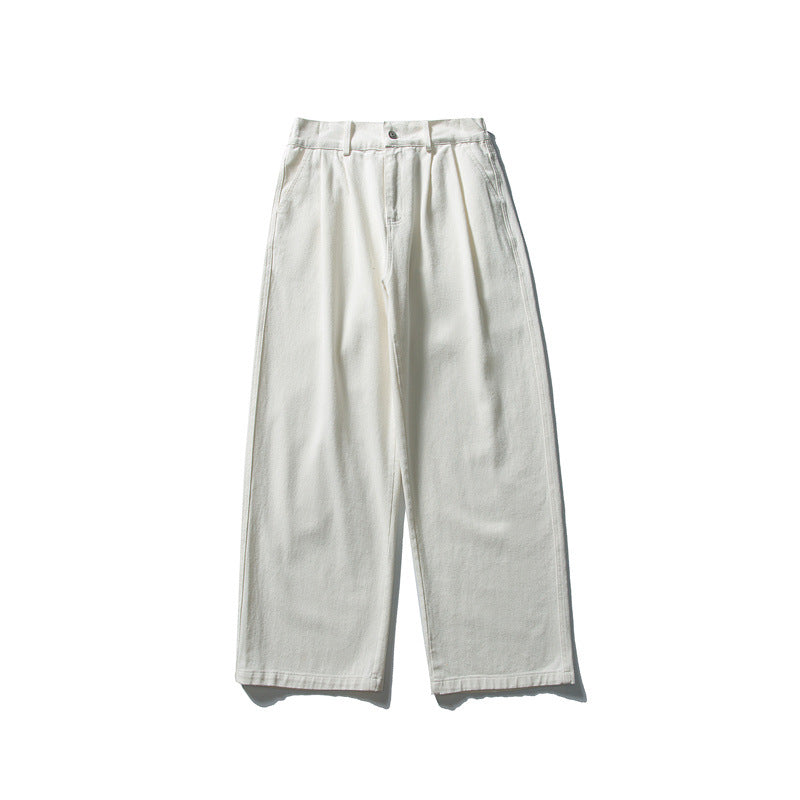 Ladies high-waisted wide pleated trousers made of cotton blend with straight leg EVA-US