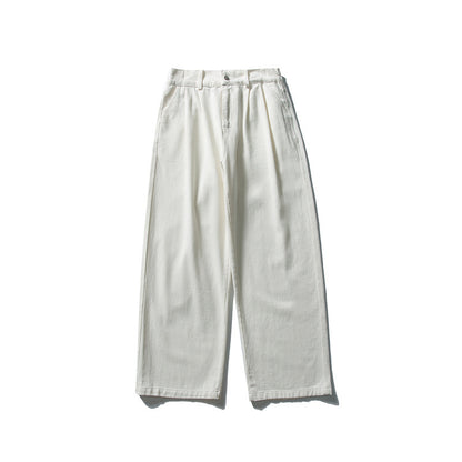 Ladies high-waisted wide pleated trousers made of cotton blend with straight leg EVA-US