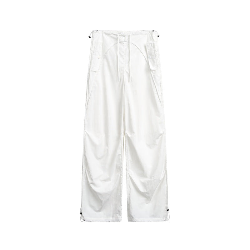 Women's wide cargo pants with drawstring waistband and adjustable hem EVA-US