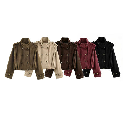 Women’s short jacket in sailor and military mix with high stand-up collar, epaulettes and fitted drawstring EVA-US