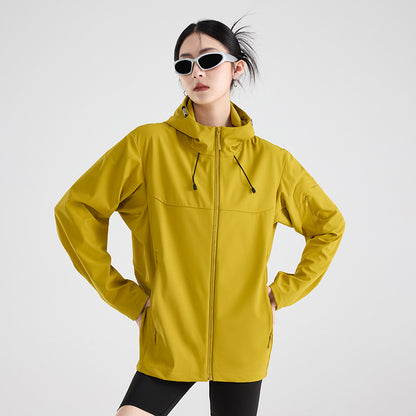 Women's Breathable Softshell Rain Jacket with Hood, Windproof and Minimalist Tech Look EVA-US