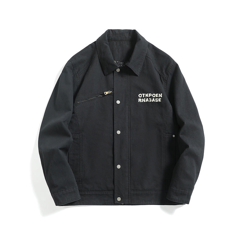 Unisex short jacket in workwear look with diagonal zipper chest pocket EVA-US