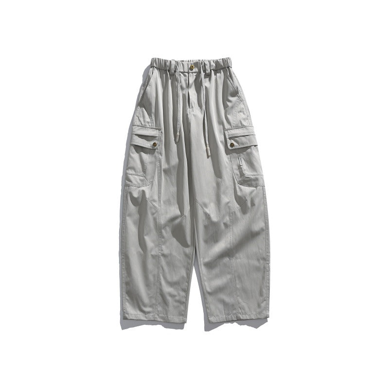 Men's cargo pants with elastic waistband, drawstring, and multiple utility pockets EVA-US