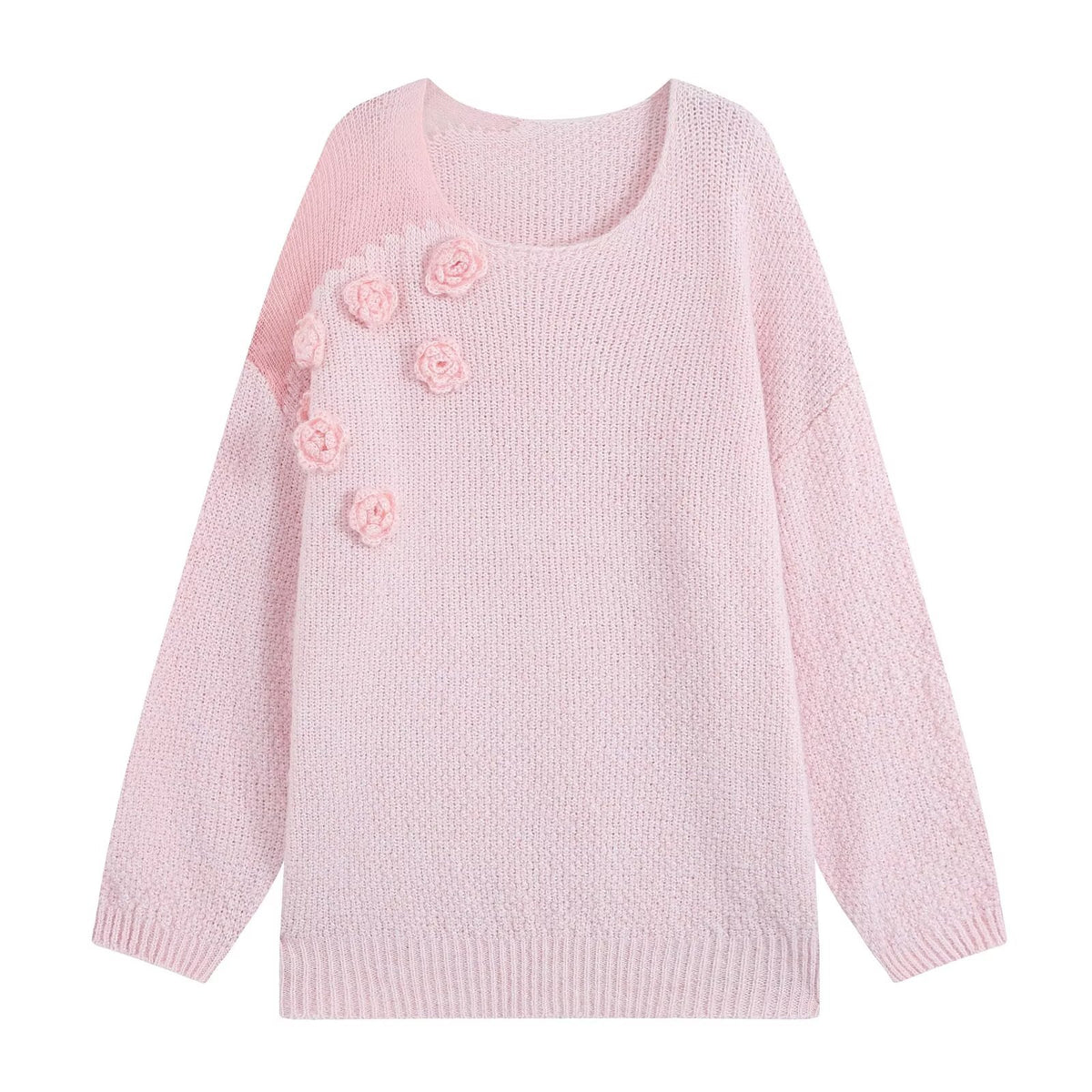Women's knit set with cozy sweater featuring 3D flower appliqué and A-line skirt EVA-US