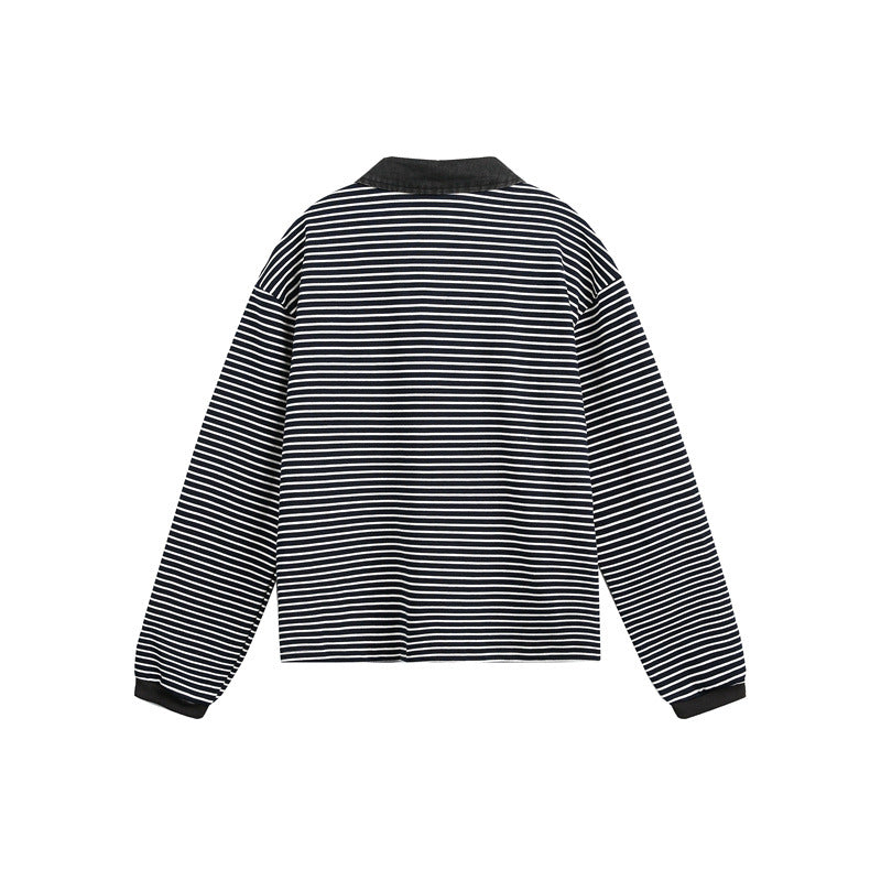 Unisex Relaxed-Rugby-Polo shirt with cord collar and fine striped knit EVA-US